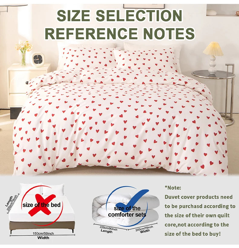 Red Heart Print Duvet Cover Set with Pillowcases