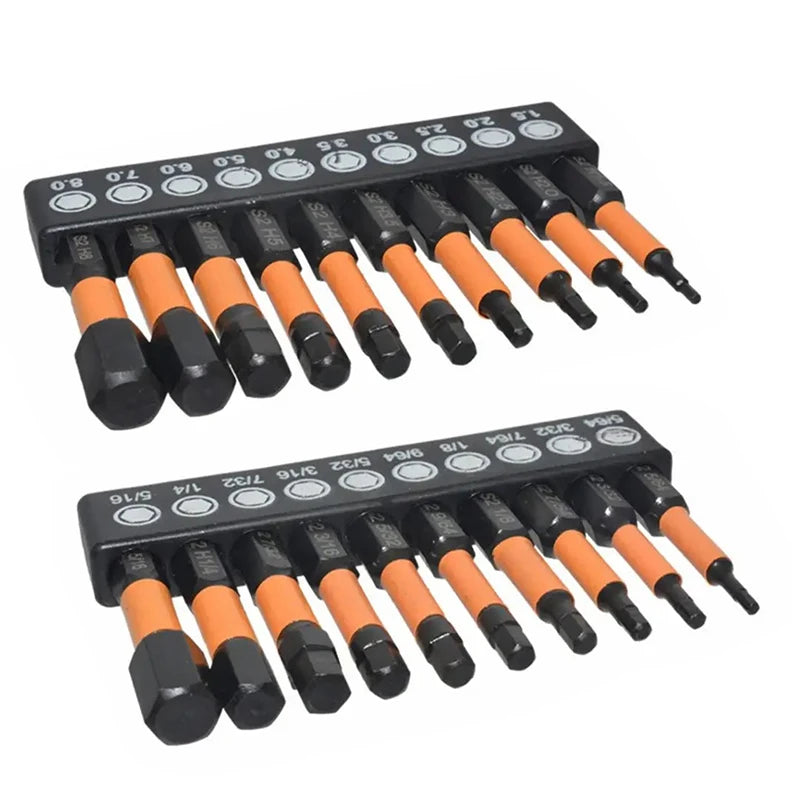 Magnetic Hex Allen Wrench Drill Bit Set (Metric & SAE, 1/4-Inch Shank)