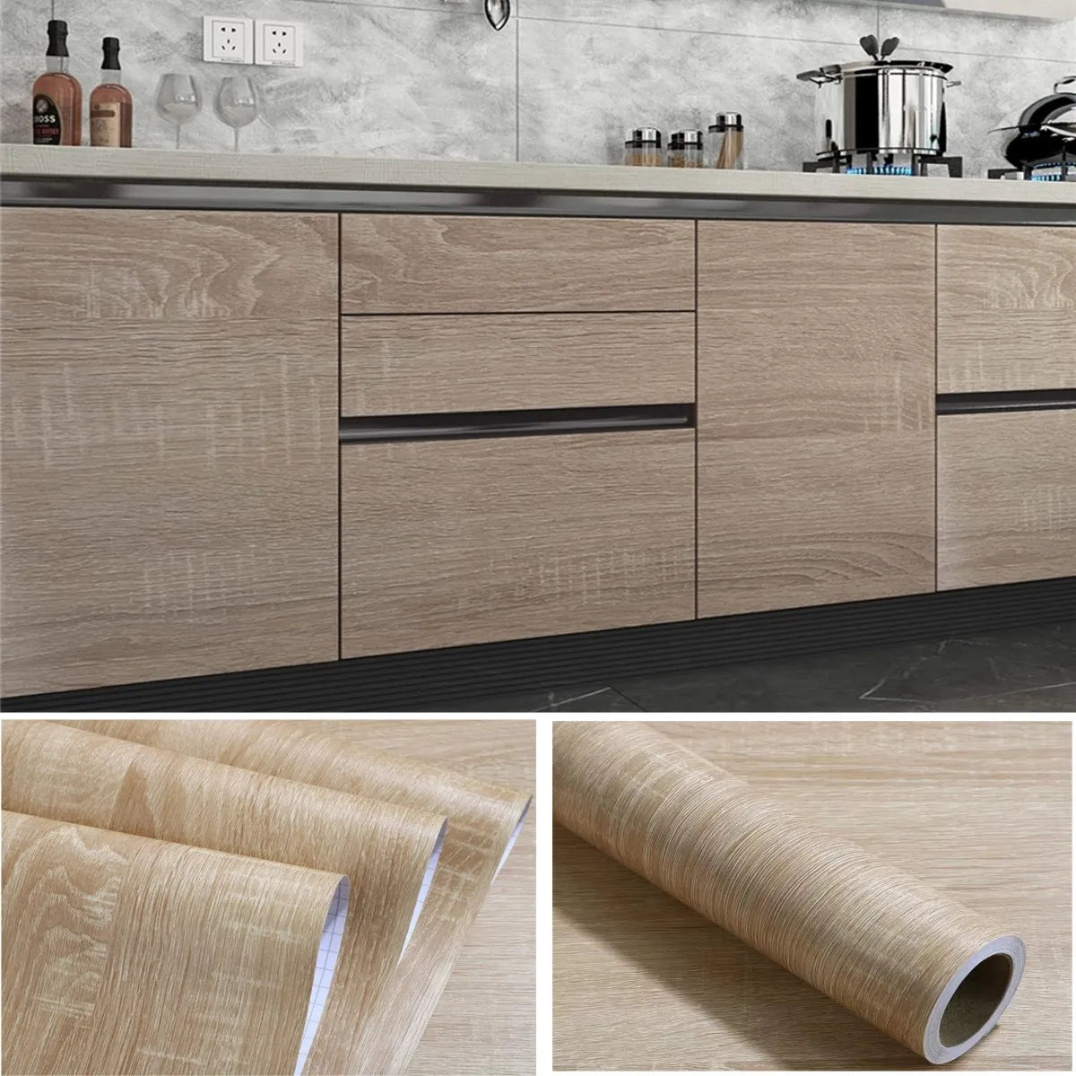 Rolls of self-adhesive wood grain vinyl wallpaper contact paper for furniture