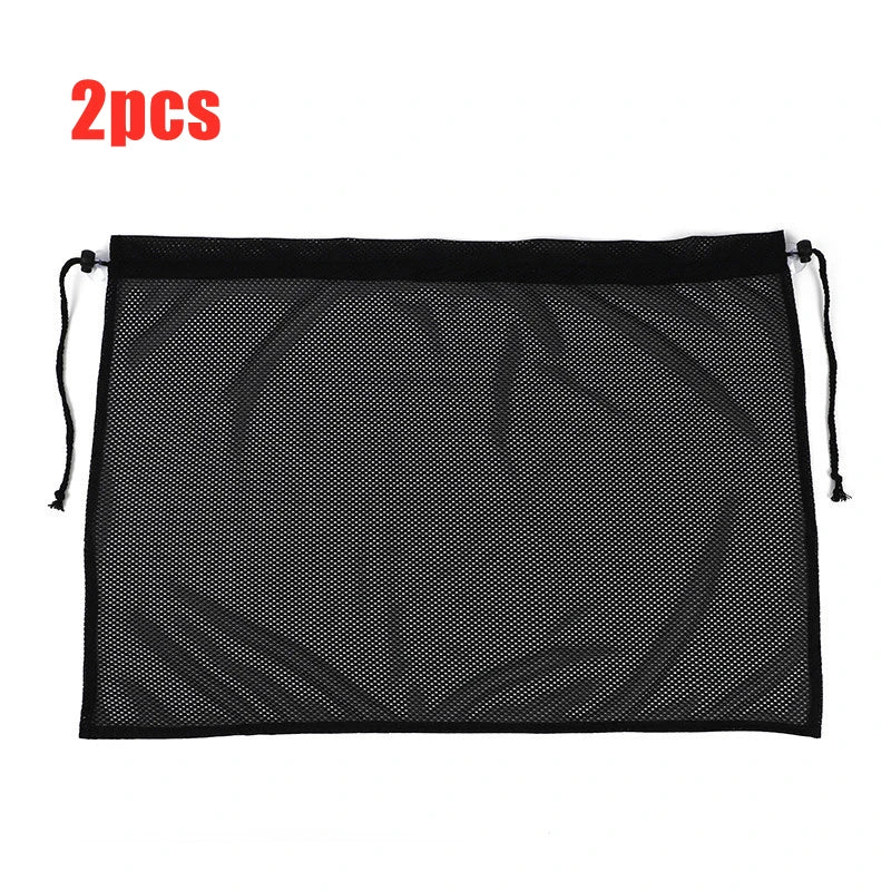 Two black mesh car side window sunshades with suction cups