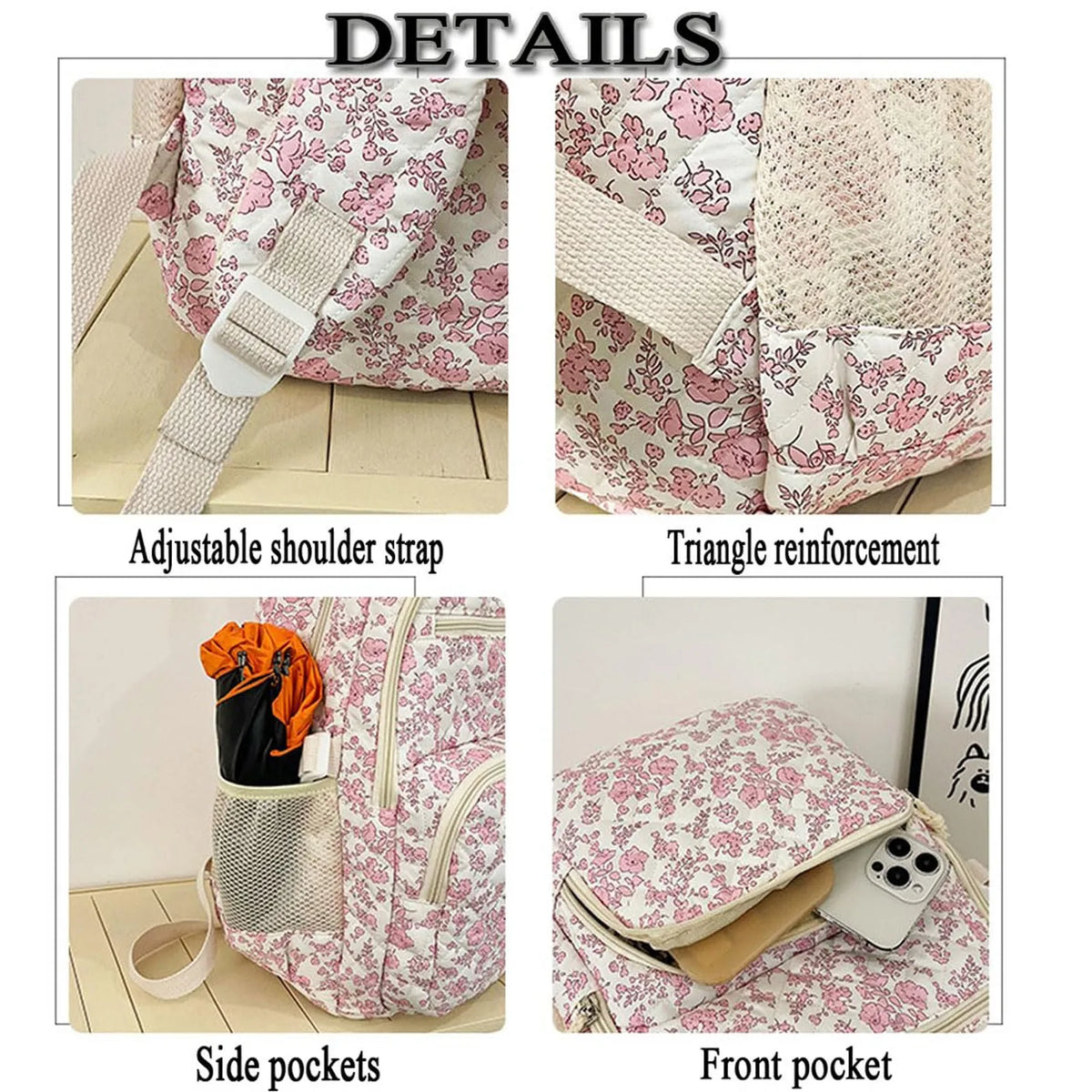 Floral Quilted Backpack Set with Crossbody Bag