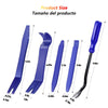A set of blue car trim removal tools for interior panel and dashboard disassembly, showing various sizes.