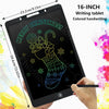 A hand holds a 16-inch LCD writing tablet displaying a Christmas-themed drawing.