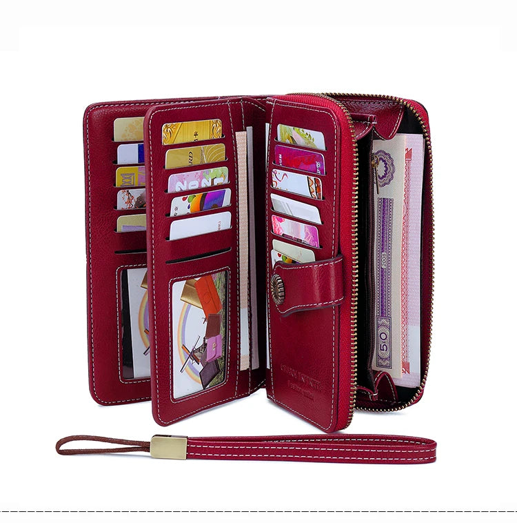Vintage RFID-Blocking Large Capacity Wallet with Wrist Strap
