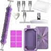 A set of 5D diamond painting pens with steel tips and a storage tray in purple and silver.