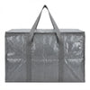 A gray heavy duty waterproof moving bag with handles and zippers.