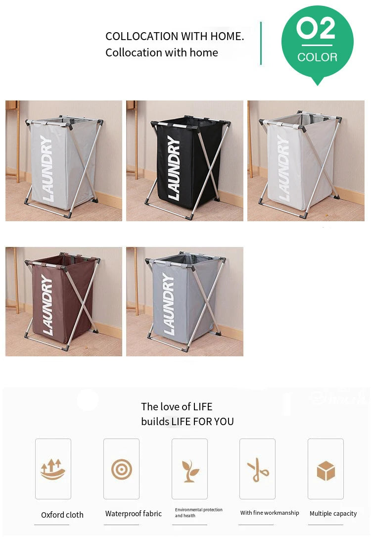 A set of foldable laundry baskets in various colors, including gray, black, and brown, demonstrating collocation with home.