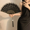 Elegant Lace Fabric Hand Fan with Floral Design
