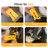 Step-by-step instructions showing how to use a foldable aluminum car step hook for roof rack access.