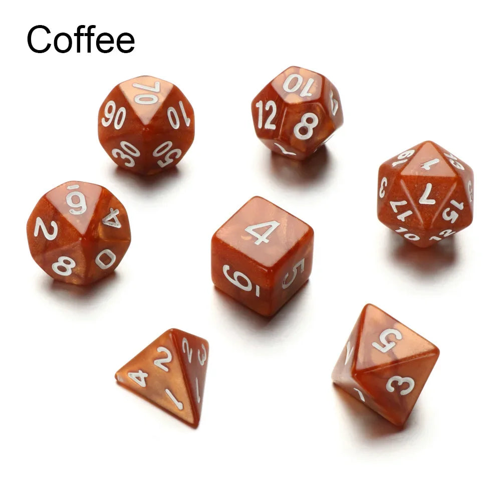 A set of matte black polyhedral dice showing various numbers and shapes for tabletop role-playing games