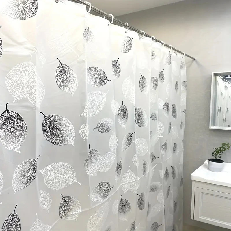 Lightweight PEVA Shower Curtain Liner with Leaf Pattern and Hooks
