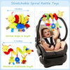A soft plush hanging baby toy set designed for strollers, cribs, and car seats.