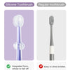 Comparison of a silicone toothbrush and a regular toothbrush for baby teeth cleaning.