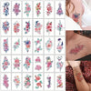 Colección de pegatinas de tatuajes temporales con diseños de luna, estrella, diablo y flores en la piel.