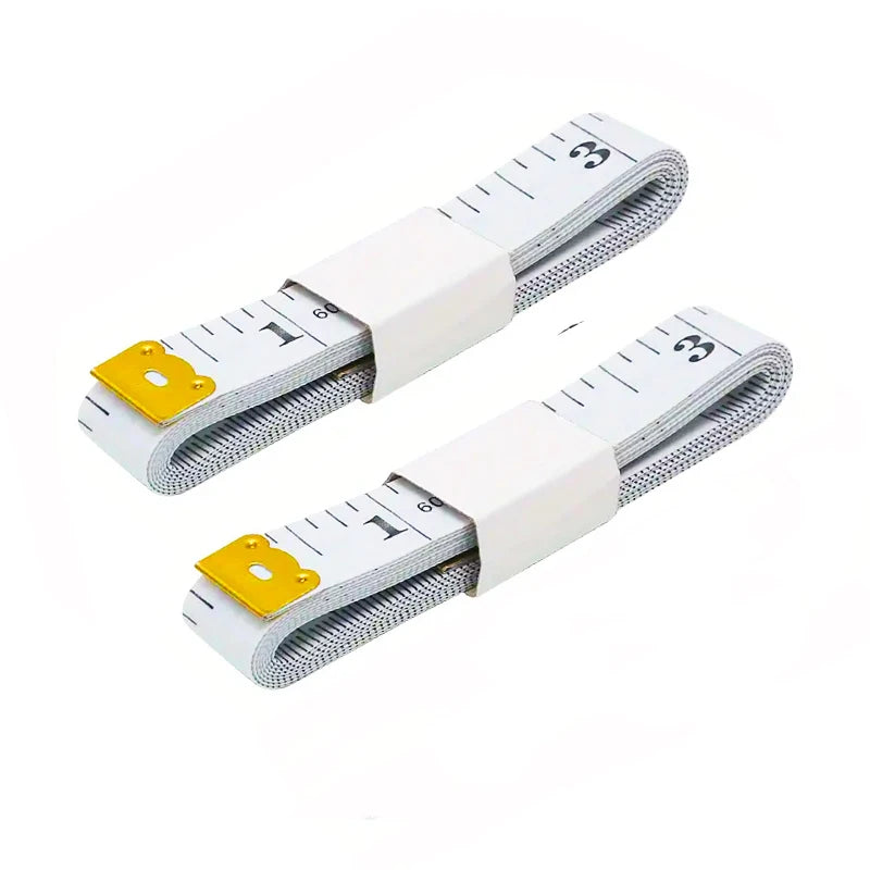 A flexible soft tape measure with dual-sided markings and a white and silver design.