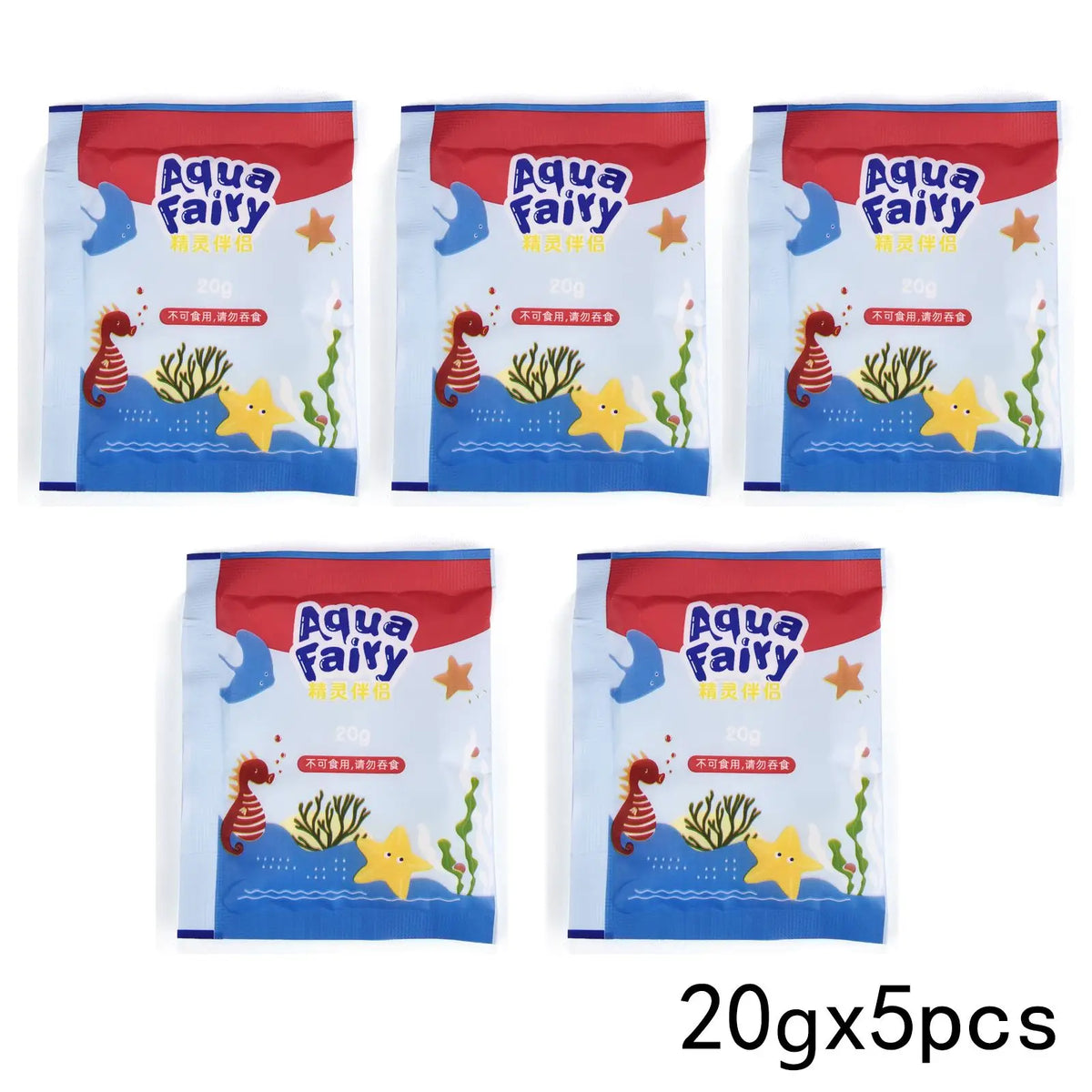 Five packets of Aqua Fairy DIY 3D water elf craft kits for kids featuring colorful sea creatures and starfish