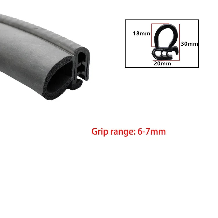 Black U-shaped EPDM rubber edge trim with various dimensions shown.