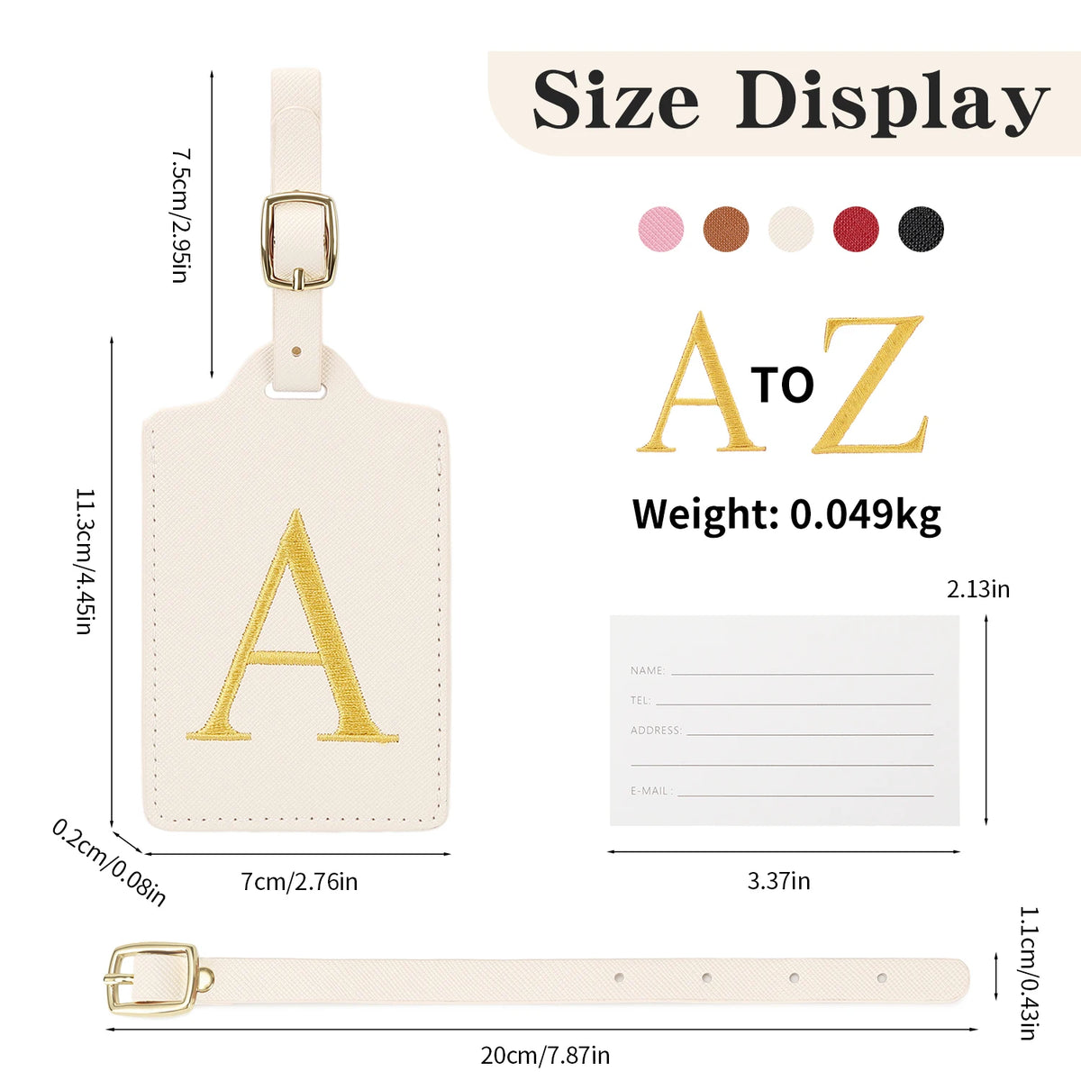 Personalized Embroidered Leather Luggage Tag with Letter Initial