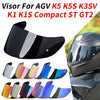 A variety of tint visor lenses for AGV K5 K5S K3SV K1 K1S Compact ST GT2 motorcycle helmets.