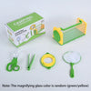 A camping expedition kit featuring an observation cage with a net and a magnifying glass.
