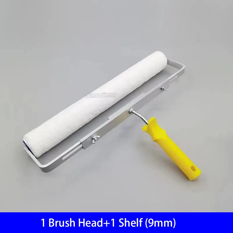 A silver paint roller with a white foam brush head and an aluminum alloy shelf is shown.