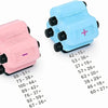 A set of four colored roller stamps for math practice showing addition and subtraction problems.