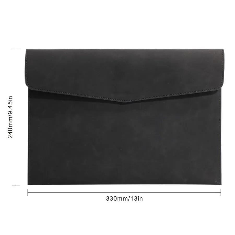Classeur organisateur de documents A4 en cuir PU noir avec rabat plié.