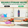Before and after comparison showing a reliable storage helper for trash bags in a kitchen setting