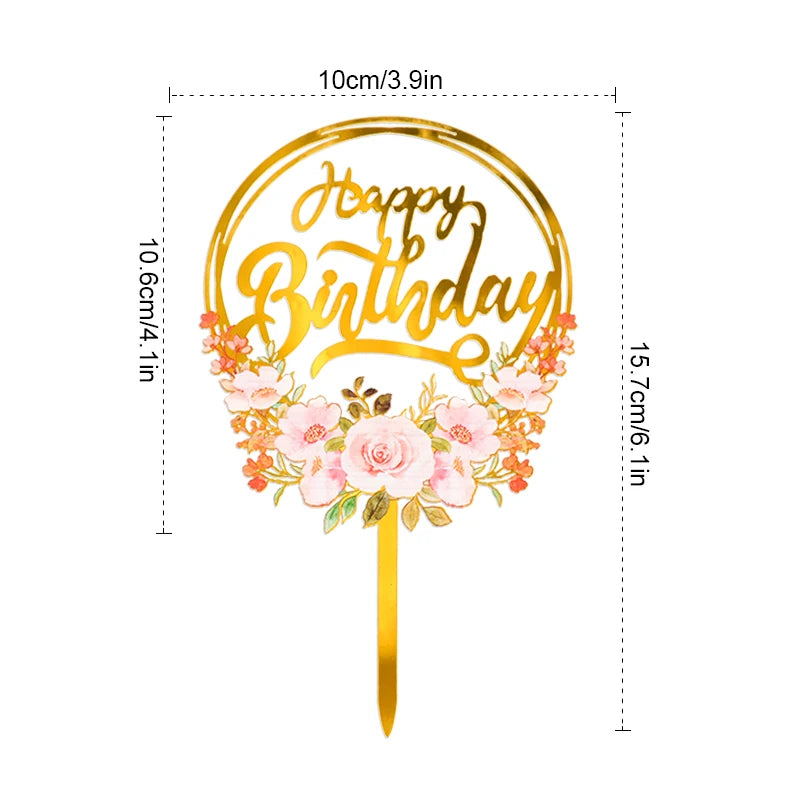 Golden Acrylic Happy Birthday Cake Topper