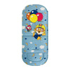 A light blue cartoon baby stroller seat cushion featuring a smiling owl character and colorful balloons.
