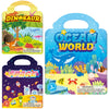 Three reusable jelly sticker books featuring dinosaur, ocean world, and space themes for children