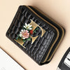 Alphabet Flower Double-Zip Card Wallet with Secure Clasp