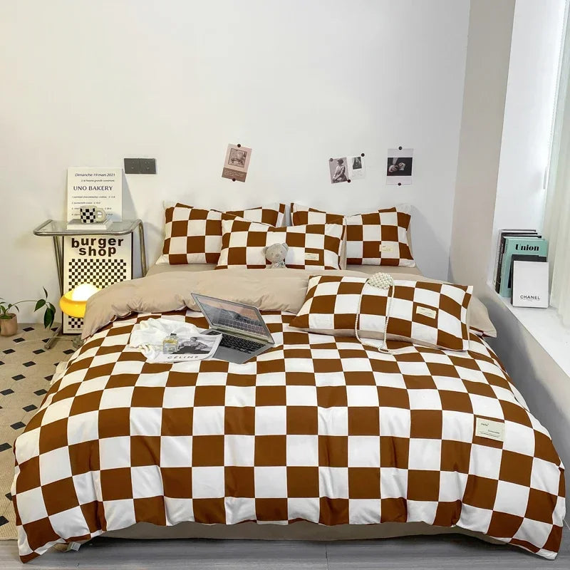 Black and White Plaid Duvet Cover Set with Pillowcases