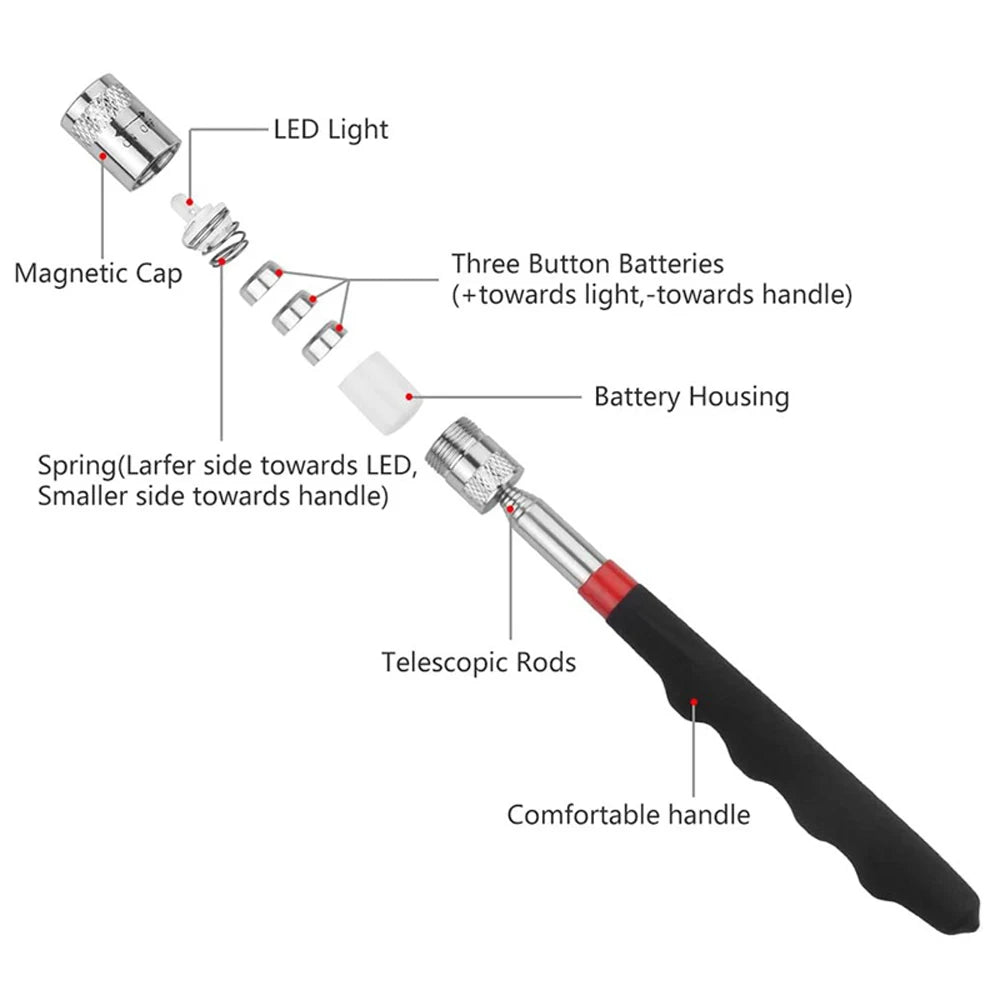 Extendable Magnetic Pickup Tool with LED Light