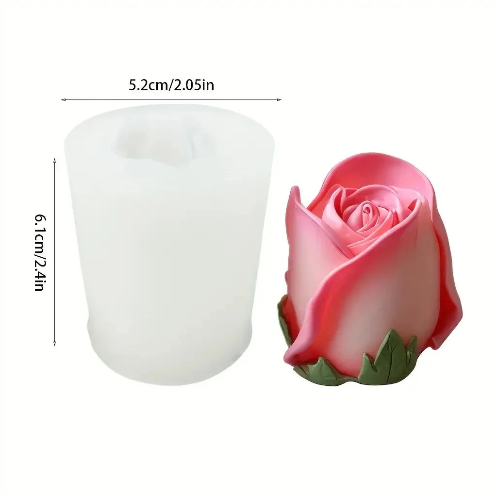 White silicone mold shaped like a pink rose for chocolates, candy, and fondant.