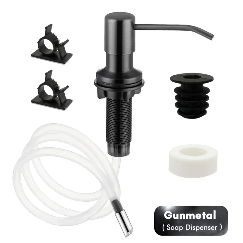 Black stainless steel liquid soap dispenser with an extension tube and foam pump head