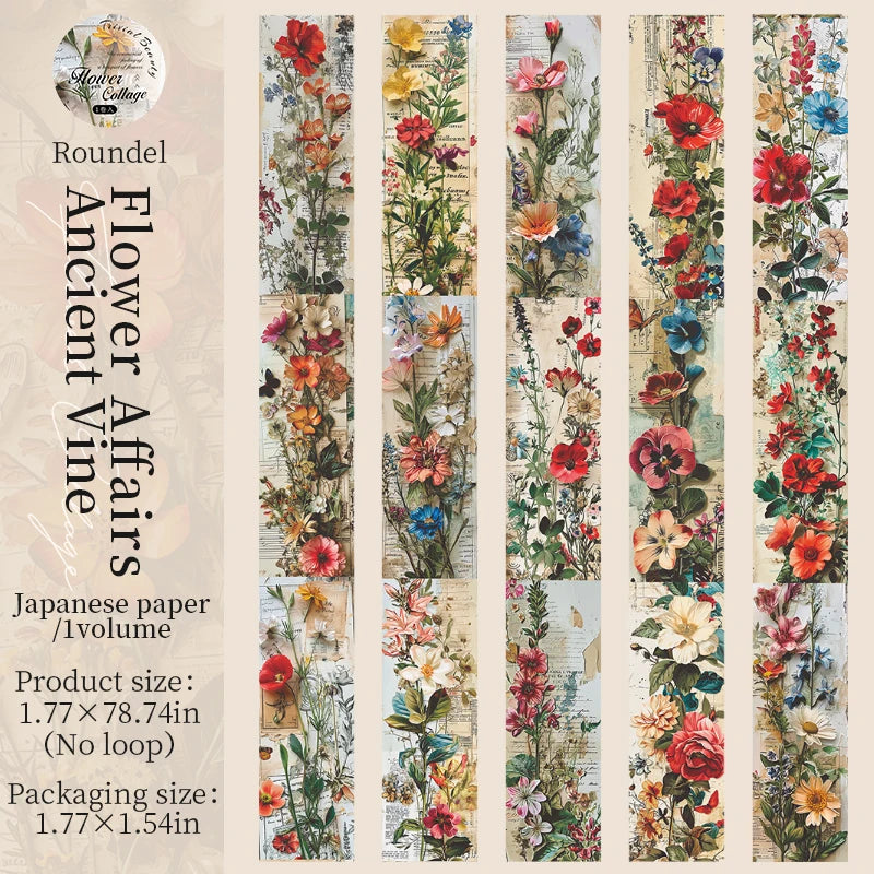 A collection of vintage botanical watercolor illustrations featuring flowers and greenery on Japanese paper.