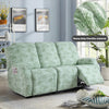 A light green heavy-duty linen stretch sofa cover for recliners displayed in a modern living room setting.