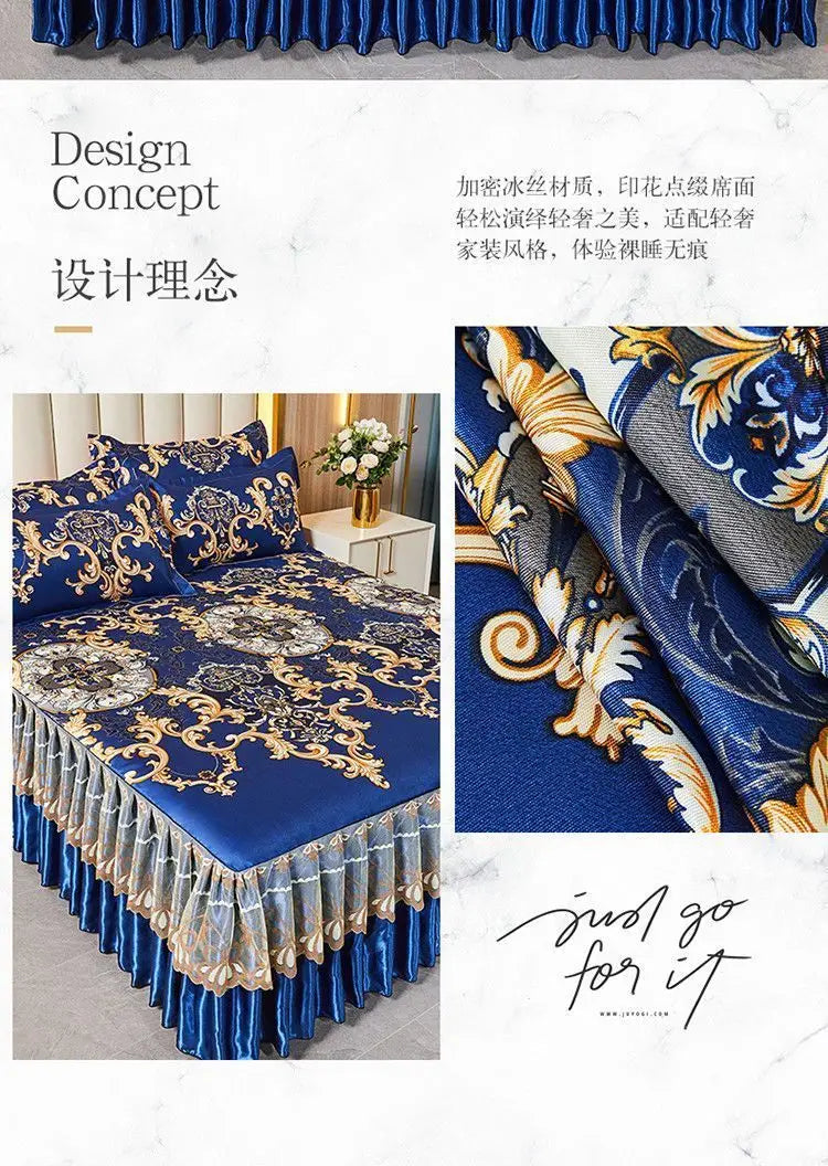 4-Piece Royal Blue Bedding Set with Bed Skirt and Pillow Covers