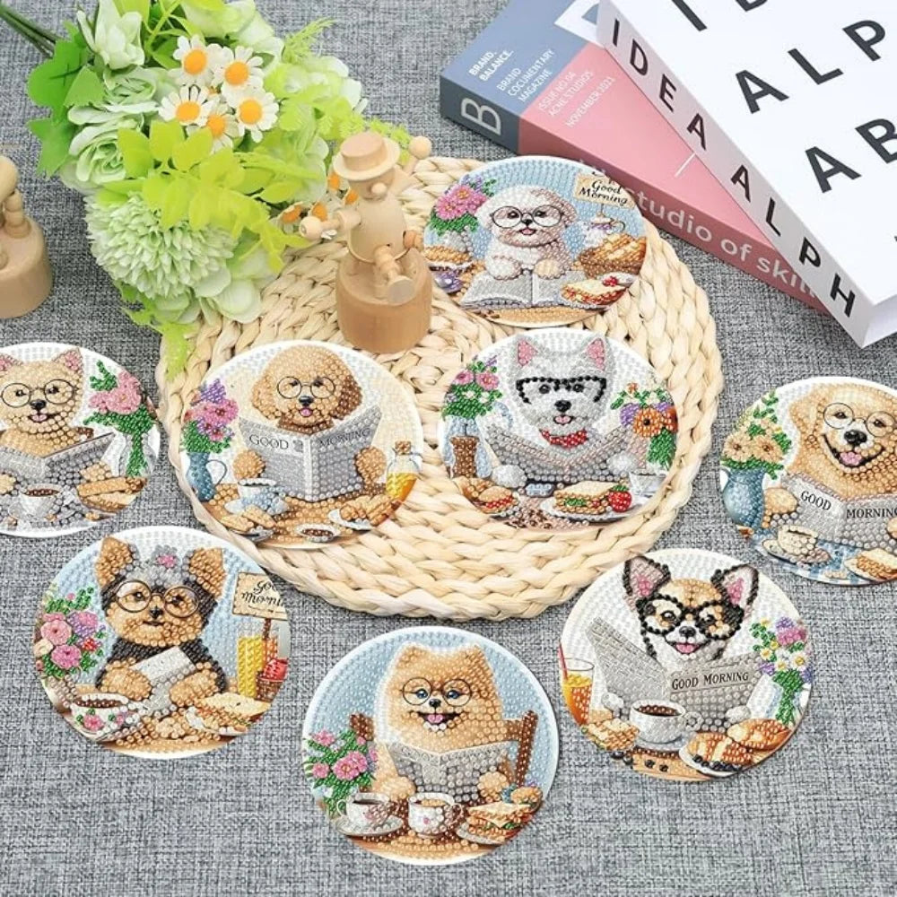 DIY Diamond Art Coaster Set with Holder – 8 Acrylic Coasters for Home Decor and Gifting