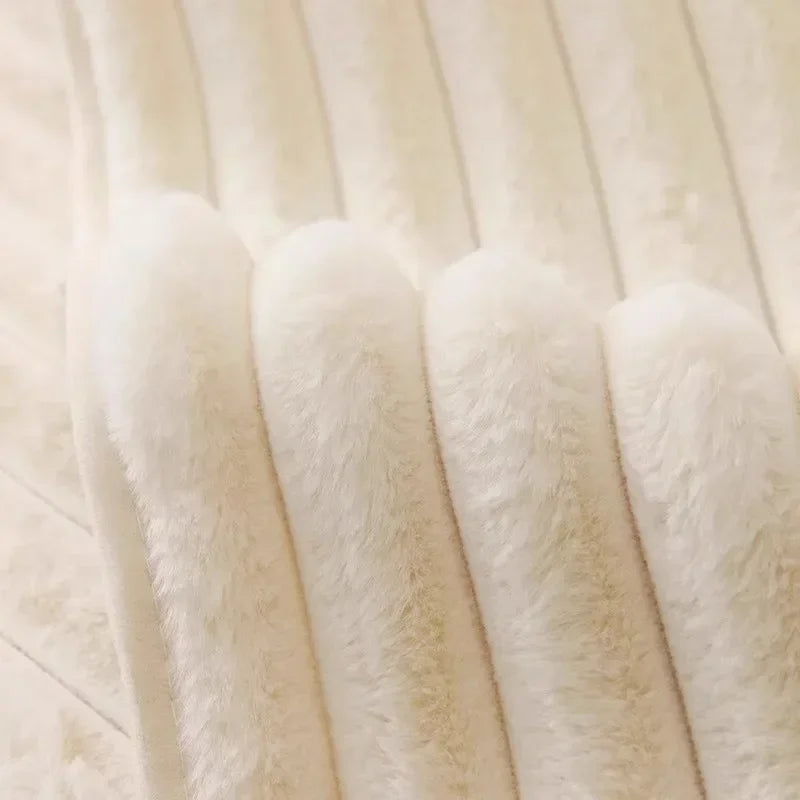 A close-up of a white plush anti-slip sofa cushion mat with vertical ribbed texture.