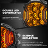Close-up view of an Auxbeam LED driving light featuring a double LED combination and science reflector.