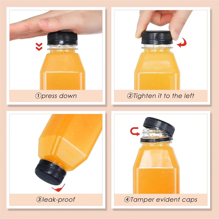 Clear Reusable Juice Bottles with Cleaning Brush and Funnel