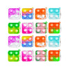 A set of 12 mini pop keychain fidget toys in various colors and shapes for sensory stress relief.