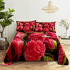 A close-up of a red rose digital print bedding set featuring vibrant pink and deep red roses.