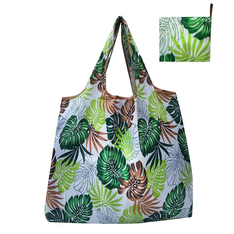 Foldable Nylon Reusable Shopping Bag with Floral Print