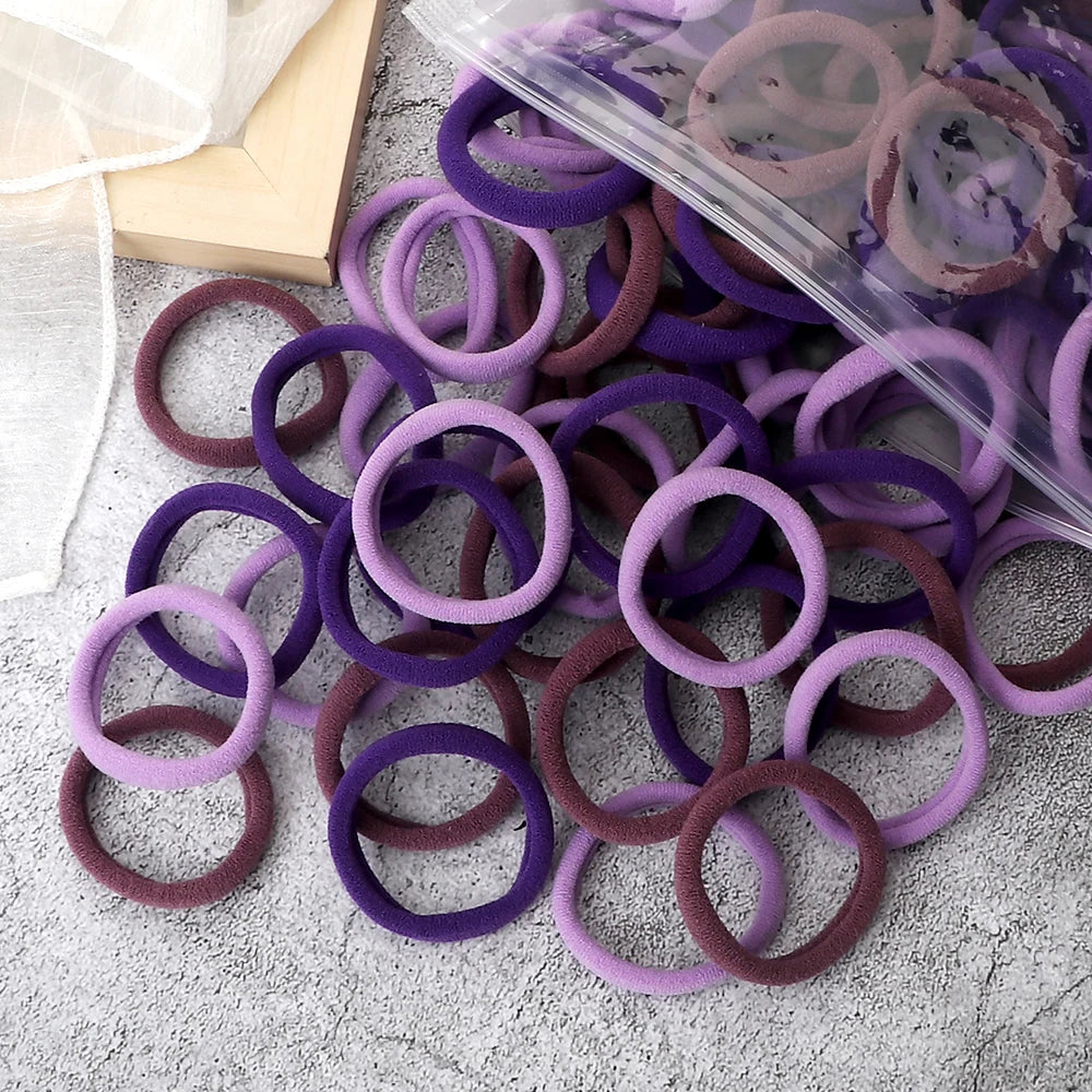 50-Pack Solid Color Elastic Hair Ties for Women & Girls