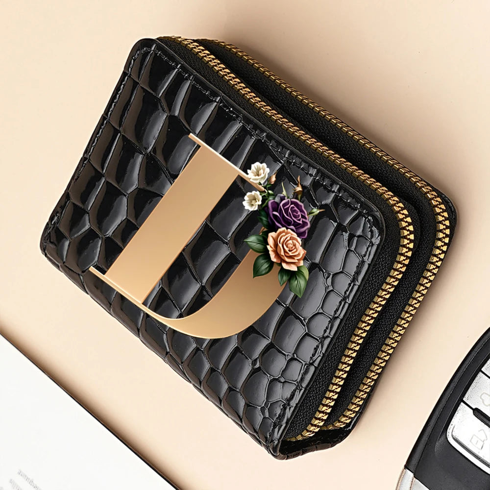 Alphabet Flower Double-Zip Card Wallet with Secure Clasp