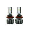 A pair of bright yellow LED fog light bulbs with silver and black housing.
