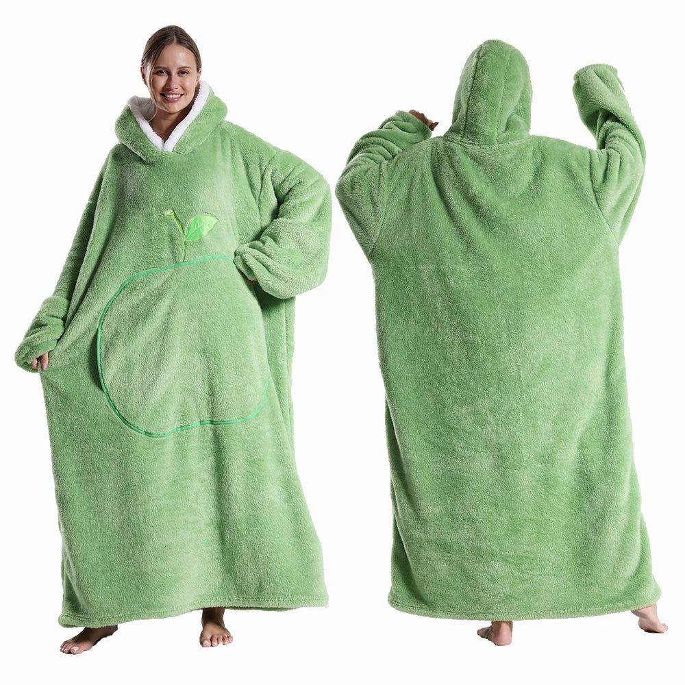 Oversized Wearable Fleece Blanket Hoodie with Sleeves